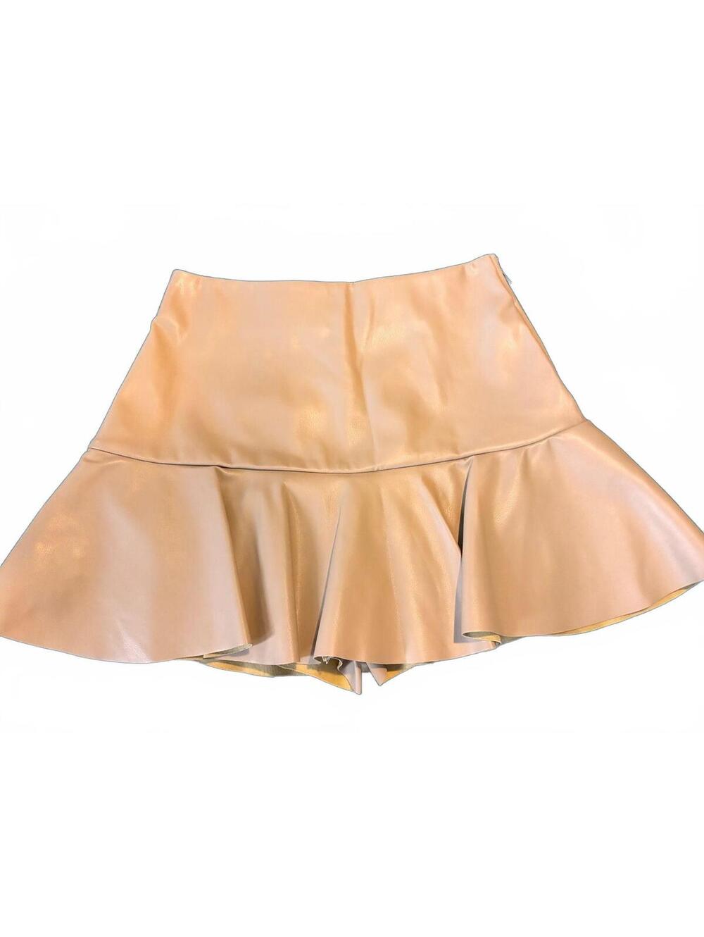 Entro Women's Faux Leather Ruffle Skirt Shorts, Size Small, Tan